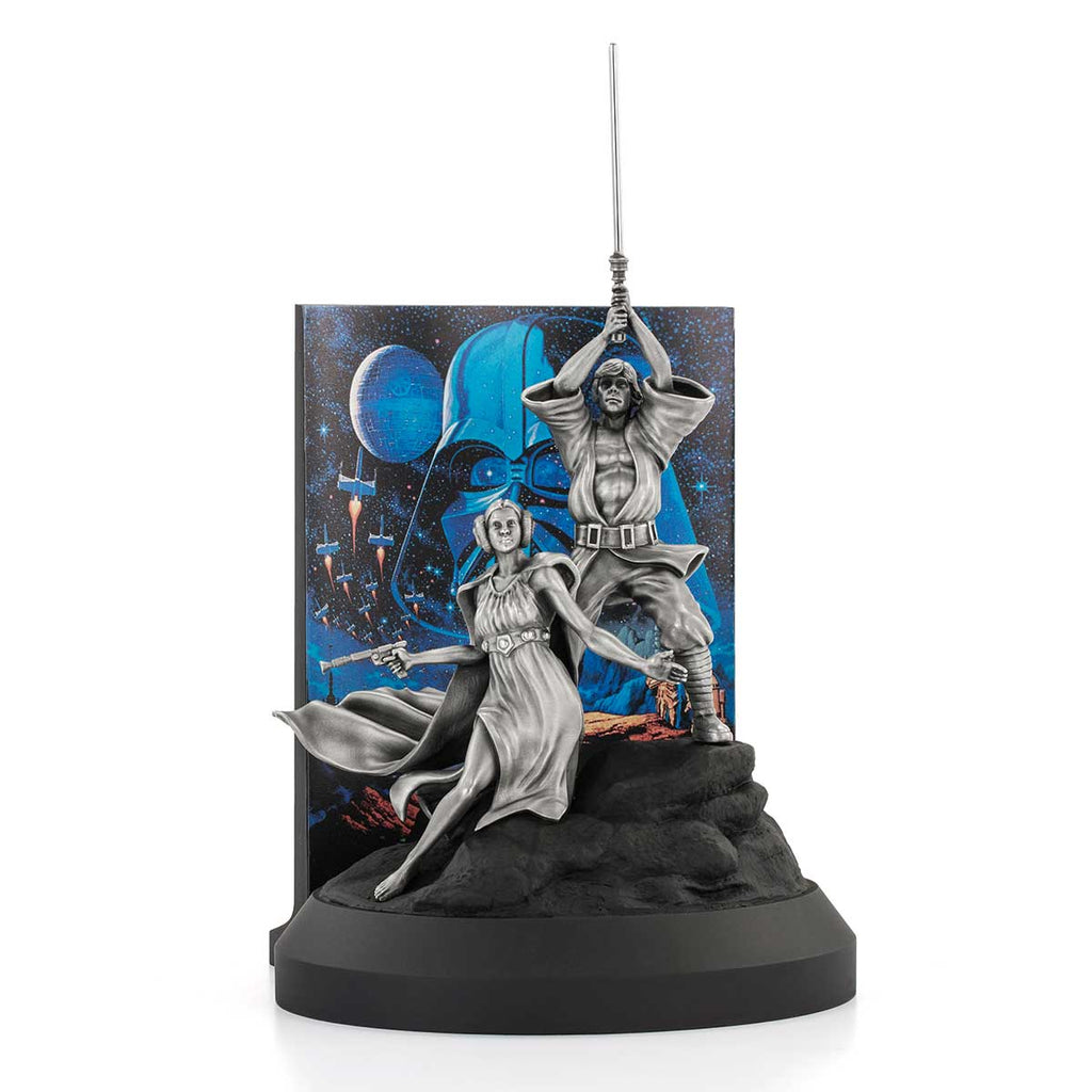 A Star Wars A New Hope Limited Edition Diorama 0179026 of a man and a woman holding a sword.