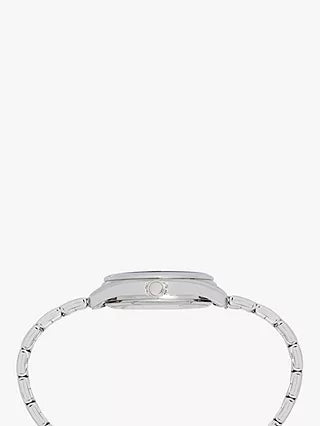 A Lorus Women’s Classic Solar Bracelet Strap Watch, Silver/Blue RY501AX9 on a bracelet.