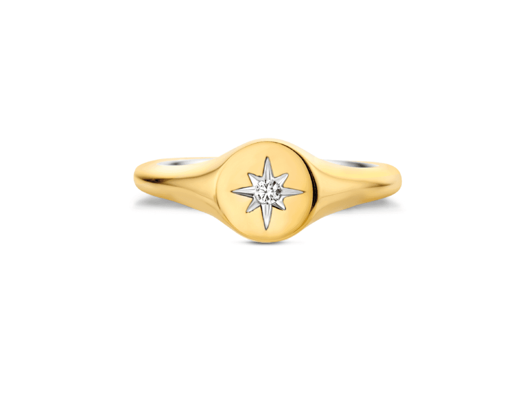 A TI SENTO Signet Ring 12199ZY with a diamond in the center.