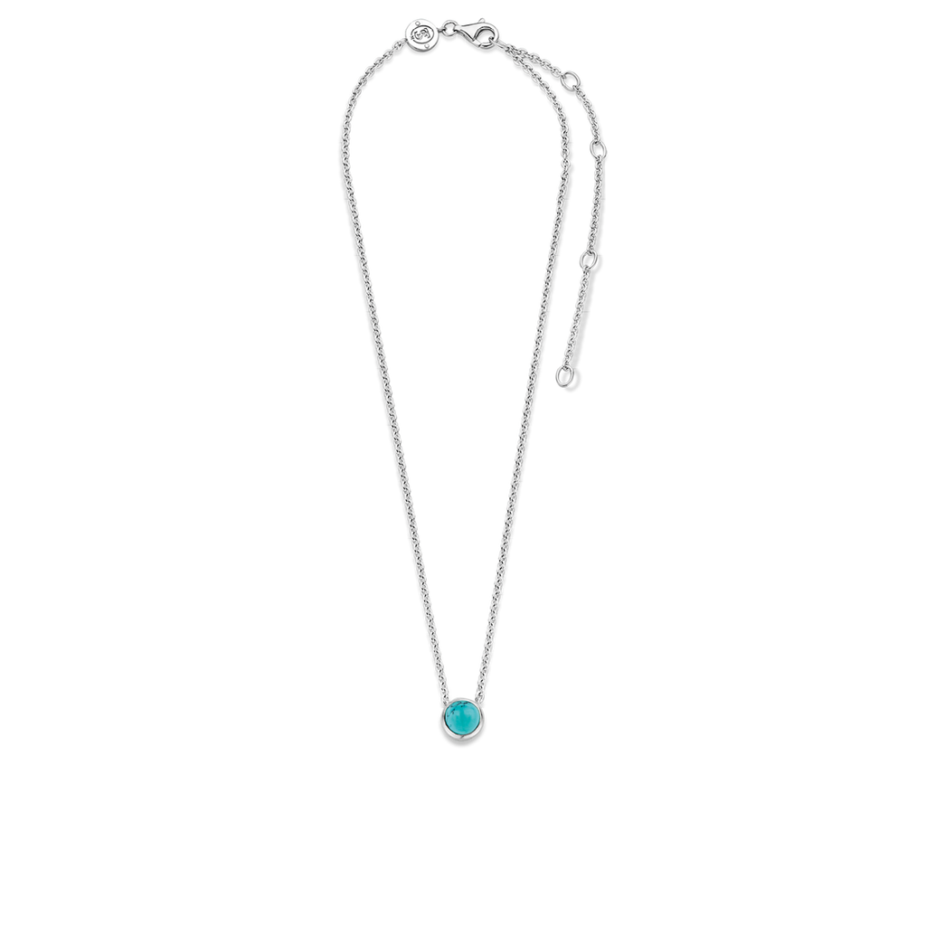 A TI SENTO Milano Necklace 3845TQ with a turquoise stone on a black background.