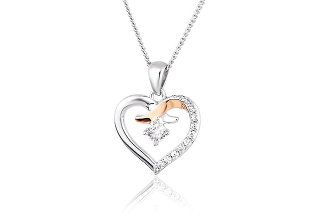 A white and rose gold Clogau® Kiss Pendant 3SCGKP with diamonds.