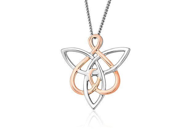 Celtic knot pendant in rose and white gold has been replaced with NEW Clogau Fairies of the Mine White Topaz Pendant 3SETL0233.