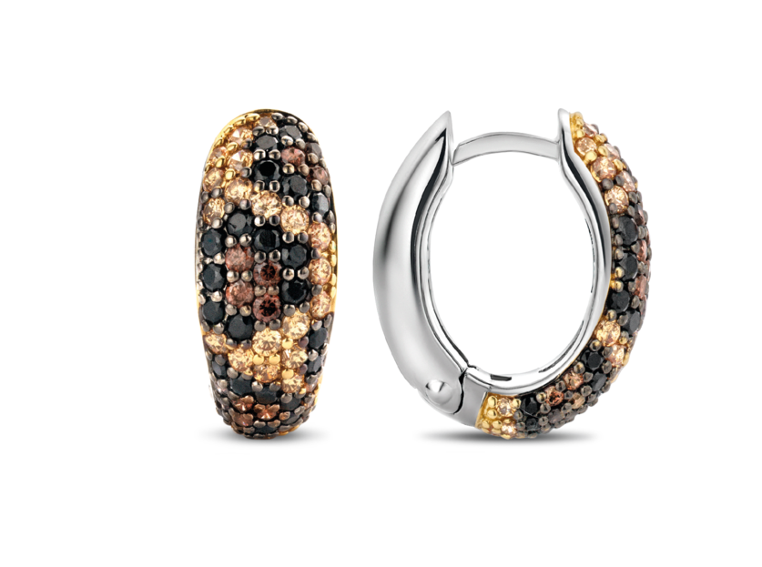 A pair of TI SENTO – HOOP EARRINGS_1 with brown and yellow diamonds.