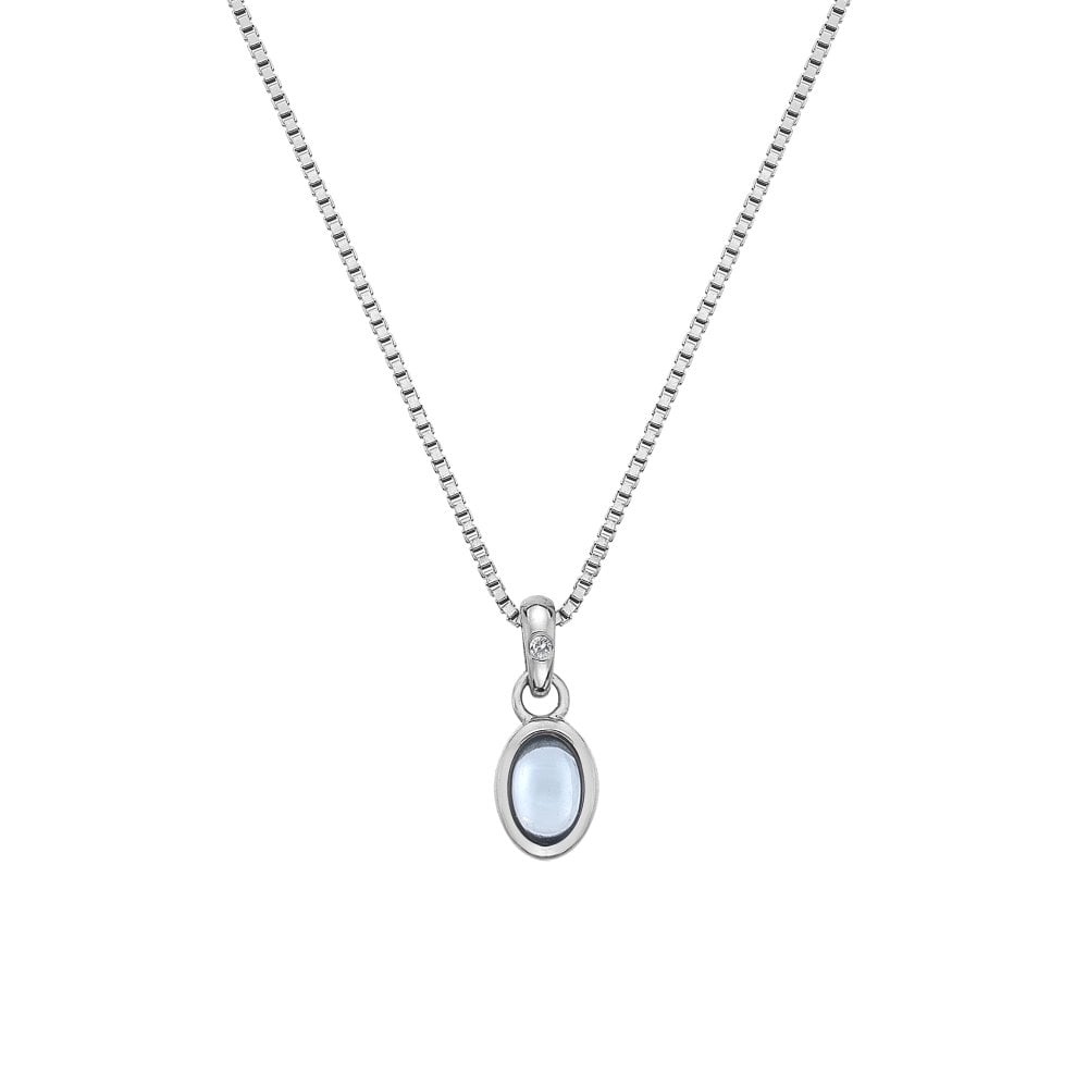 A Birthstone Necklace December- Blue Topaz with a blue stone on it.