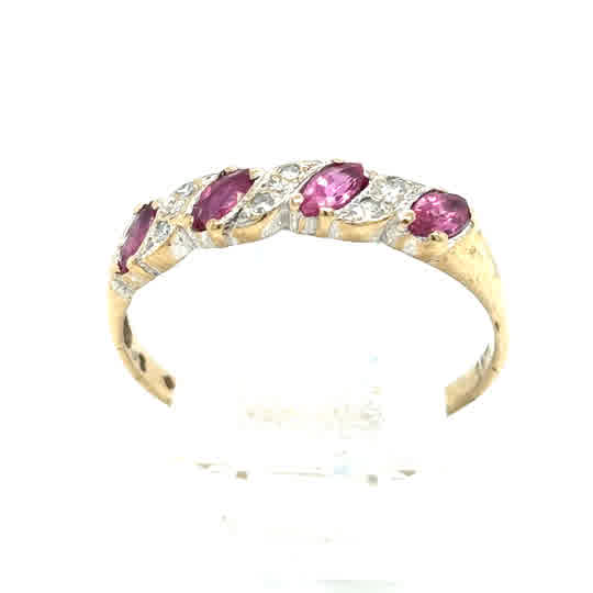 Pre-loved Ruby & Diamond Half Eternity Dress Ring in 9ct yellow gold, set with alternating rubies and diamonds along the band.