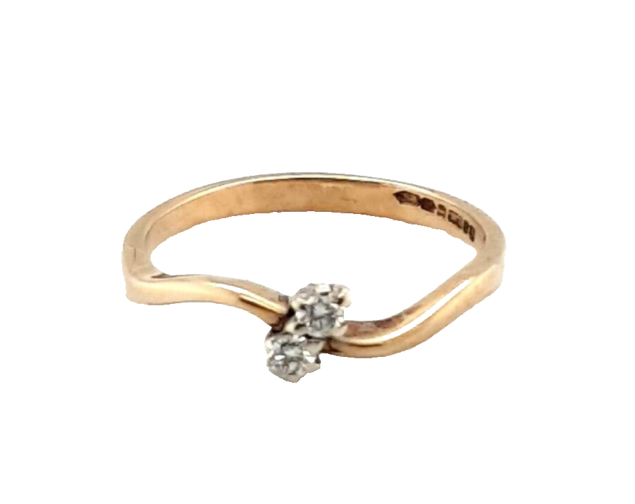 9ct Gold Diamond Two Stone Crossover Ring