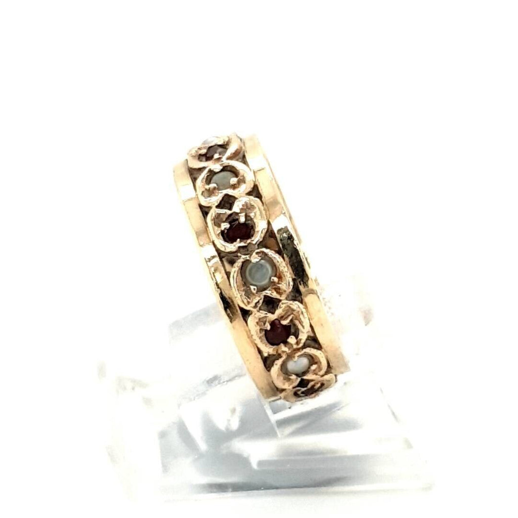 Vintage 9ct Ruby & Pearl Full Eternity Ring