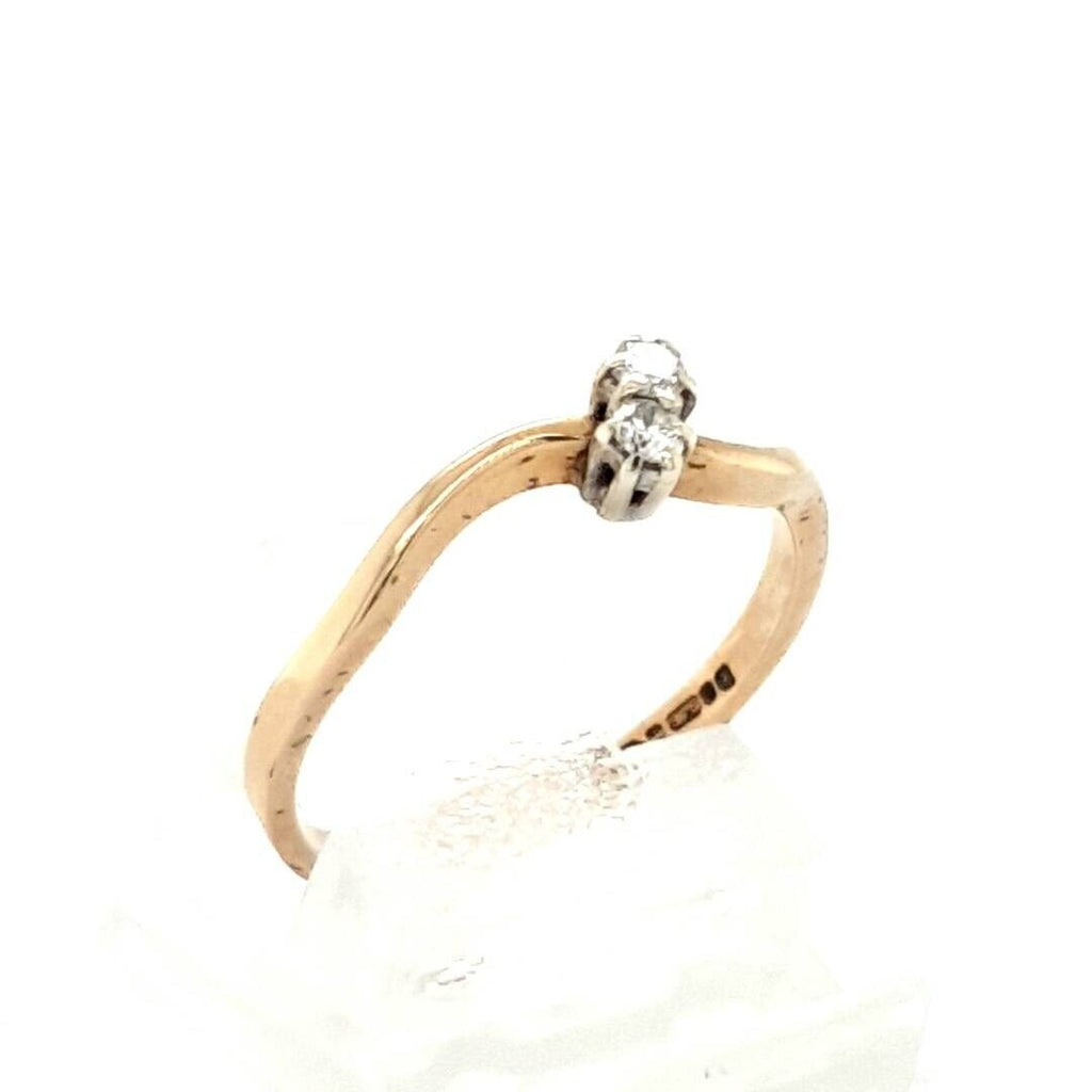 9ct Gold Diamond Two Stone Crossover Ring