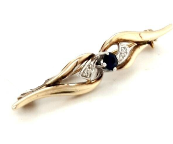 9ct Gold Sapphire & Diamond Brooch