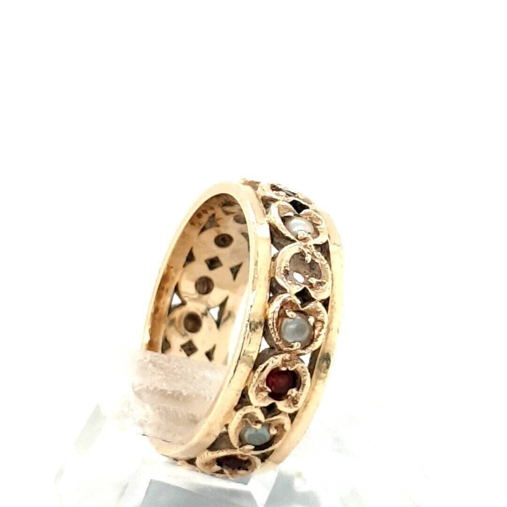 Vintage 9ct Ruby & Pearl Full Eternity Ring