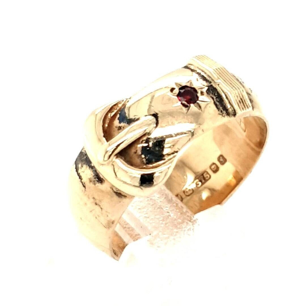 9ct Gold Garnet Buckle Ring