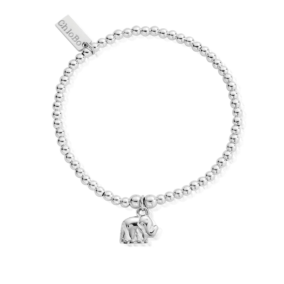 A symbolic accessory, the ChloBo Cute Charm Elephant Bracelet features beaded silver, an elephant charm, and a rectangular engraved tag—making it a meaningful bracelet for everyday wear.