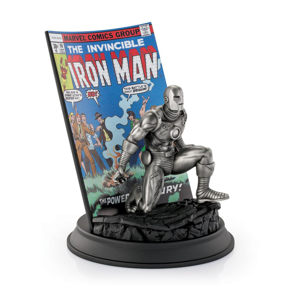 A statue of The Invincible Iron Man #96 Limited Edition (pre-order) with a comic book on it.