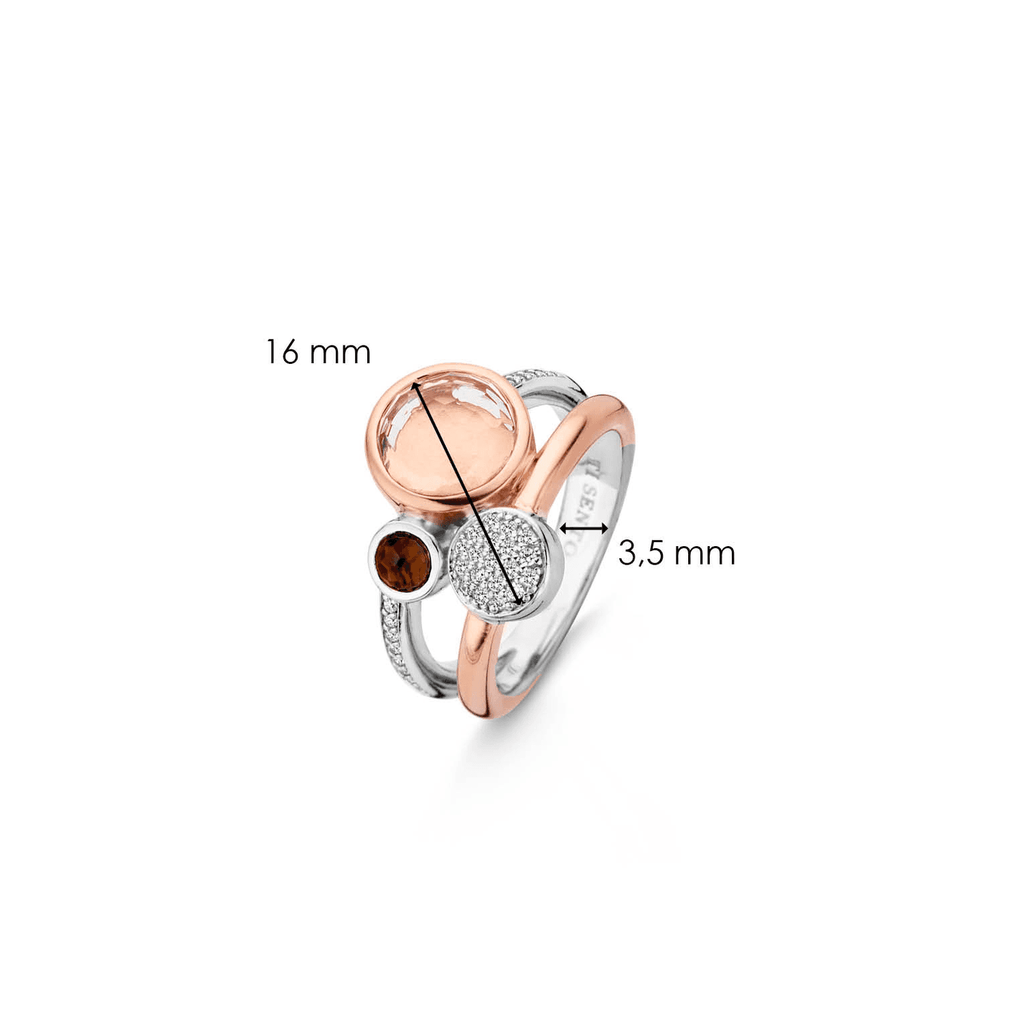 A Ti Sento Ring – Double Ring 12138 with a brown stone and a rose gold ring.
