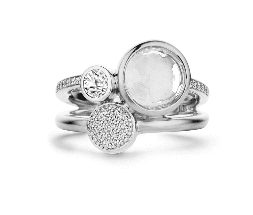 A Ti Sento Ring – Double Ring 12138 with a white stone and diamonds.
