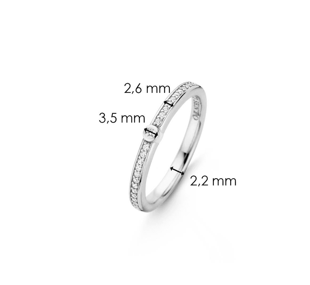 A white gold TI SENTO – Milano Stacking Ring with diamonds and measurements.