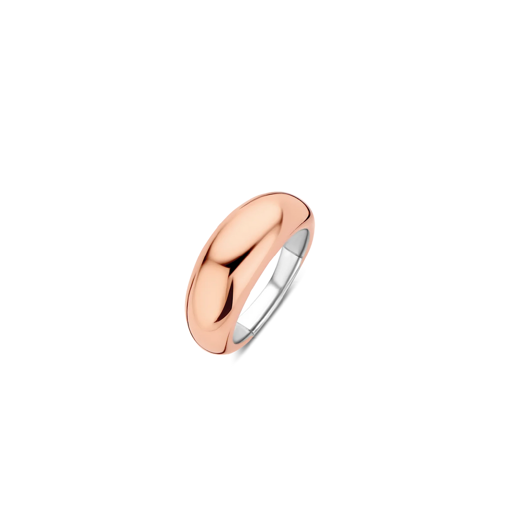 An TI SENTO – Milano Rose Gold Ring 12172SR in rose gold on a black background.