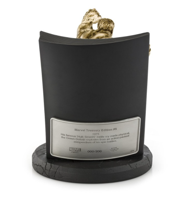 A Hulk Marvel Treasury Edition Limited Edition Gilt #5 trophy on a black base.