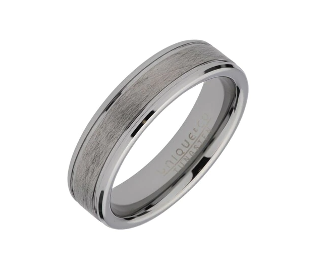 A men's MEN’S TUNGSTEN RING TUR-87 BY UNIQUE & CO with a brushed finish.