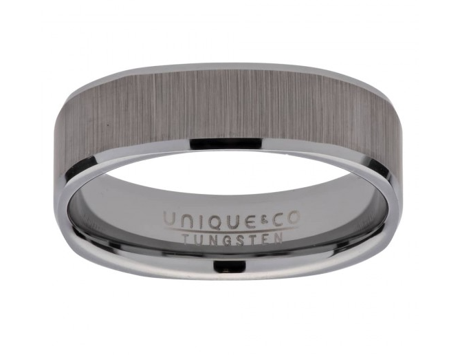 A MEN’S TUNGSTEN RING TUR-93 BY UNIQUE & CO with a brushed finish.