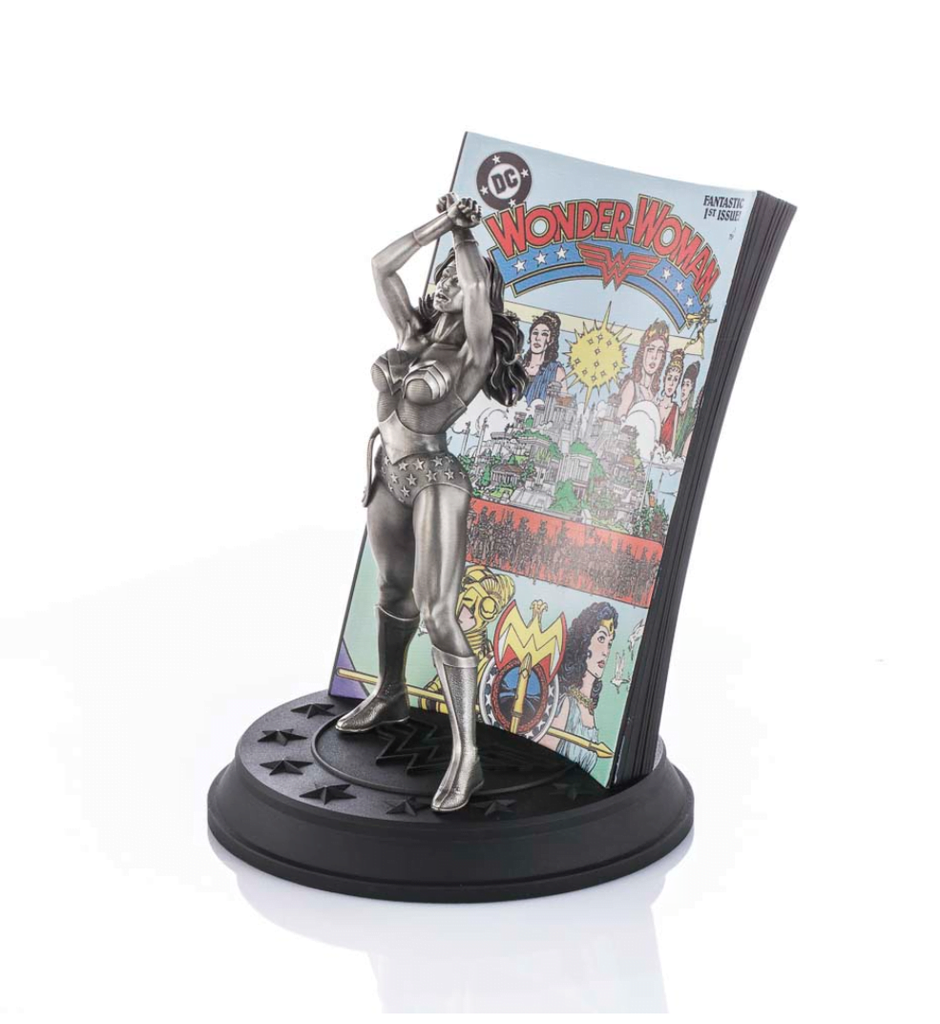A statue of a woman holding Limited Edition Wonder Woman Volume 2 #1 0179029 on a stand.