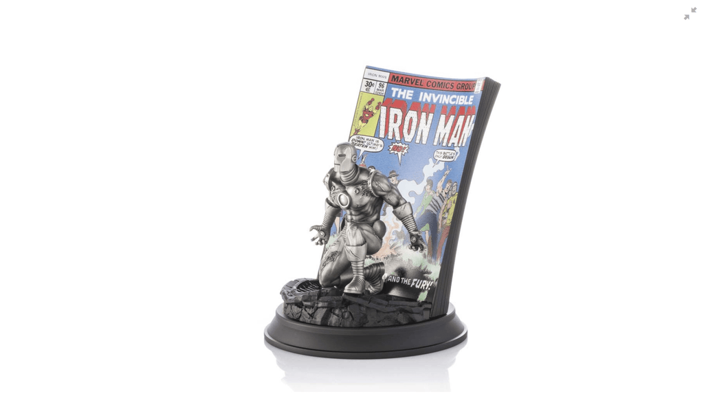 A statue of The Invincible Iron Man #96 Limited Edition (pre-order) on a stand.