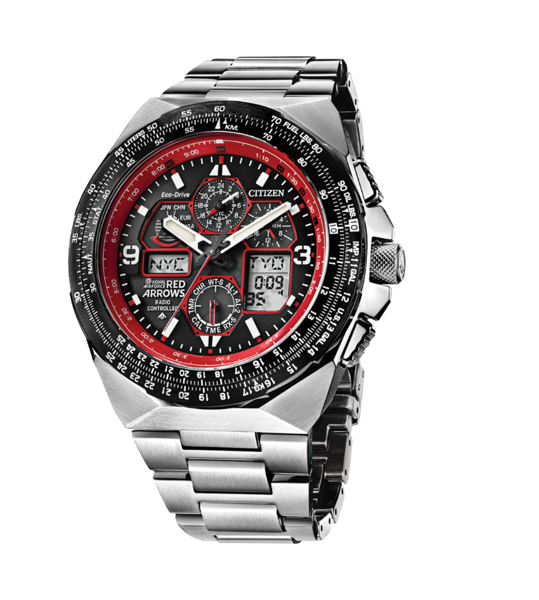 A stainless steel RED ARROWS LIMITED EDITION SKYHAWK A.T with a red dial.