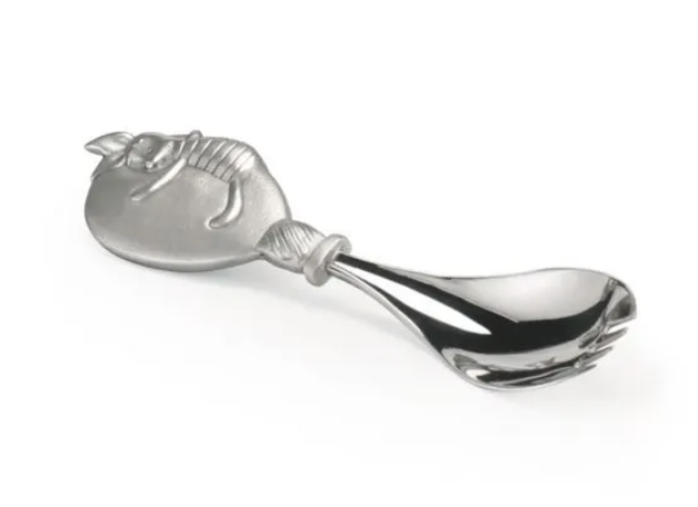 A Winnie the Pooh Piglet Spork – 0175001 silver spoon with an animal on it.