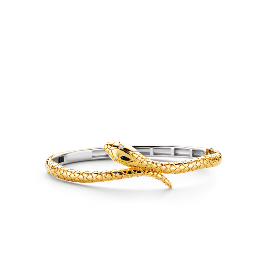A TI SENTO – Milano Snake Bangle 2903SY in yellow gold on a black background.