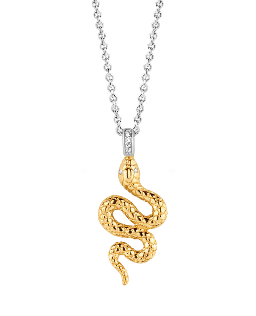 A TI SENTO Milano Snake Necklace 3923SY with a snake pendant on a chain.