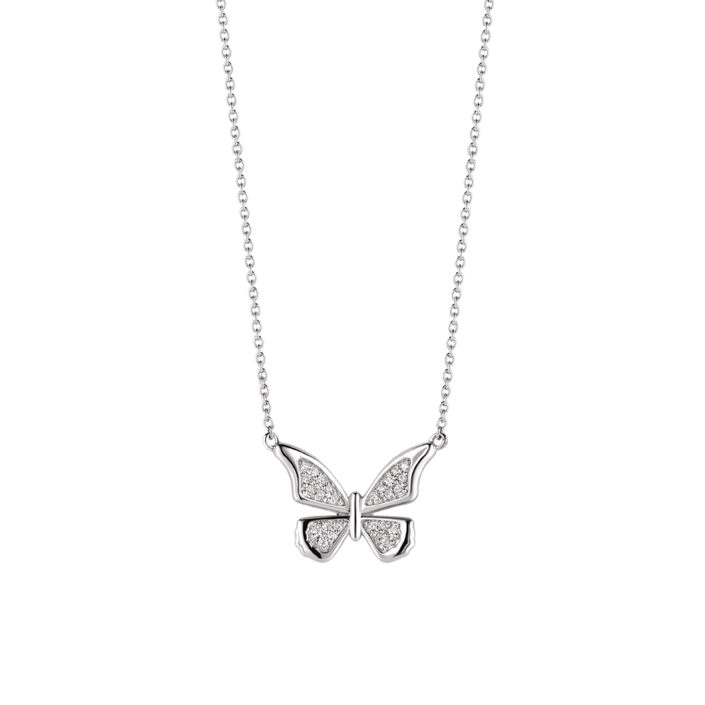 A TI SENTO Milano Butterfly Necklace with diamonds on a chain.