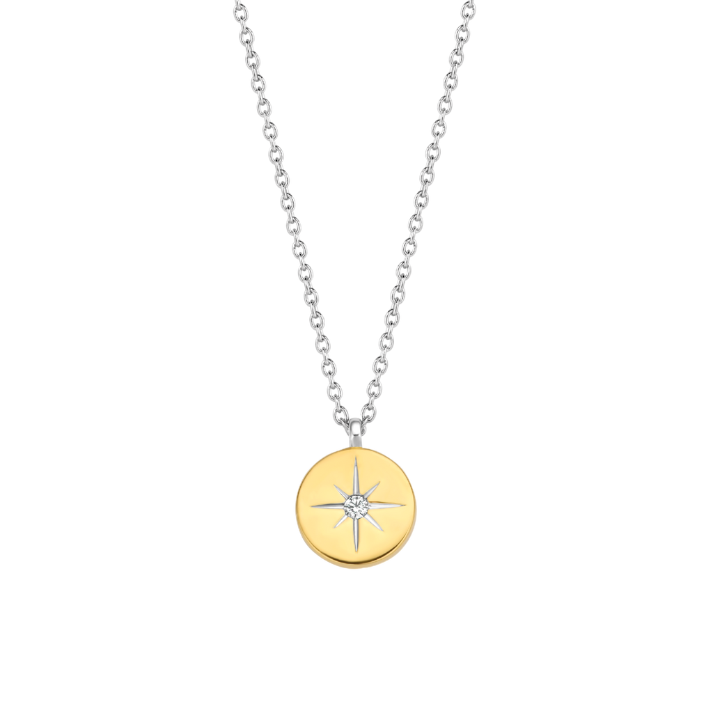 A necklace with the TI SENTO – STAR PENDANT 3953ZY and diamonds on a chain.
