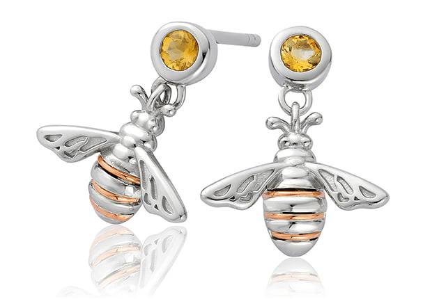 A pair of Clogau Honey Bee Drop Earrings 3SHNBDE with citrine stones.