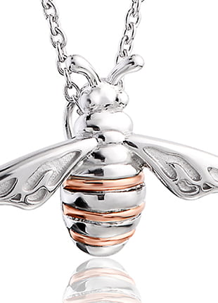 A silver and rose gold Clogau Honey Bee Pendant 3SHNBP on a chain.