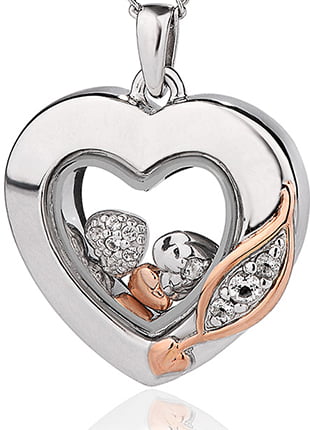 A Clogau Past Present Future® Inner Charm® Heart Pendant with a teddy bear in it.