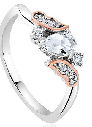 A Clogau Kensington Fife Tiara Ring 3SKFDR with a white crystal.