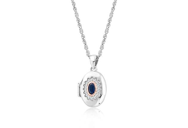 A Princess Diana Sapphire Locket and white diamond locket necklace.