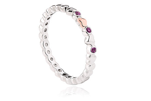 A Clogau Affinity Pink Sapphire Heart Stacking Ring. 3SLHPSR in sterling silver.