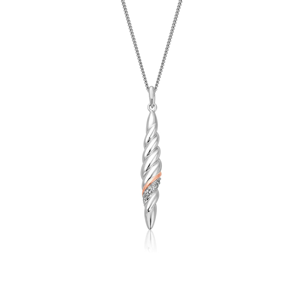 A Clogau Lover's Twist Pendant 3SLTW0613 silver and rose gold necklace with a spiral pendant.