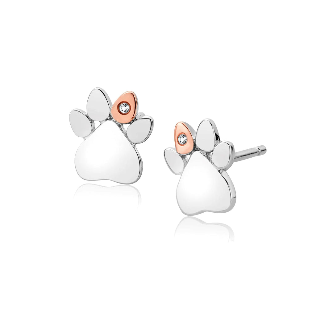 Clogau Paw Print Stud Earrings 3SPWP0616 Silver and rose gold.