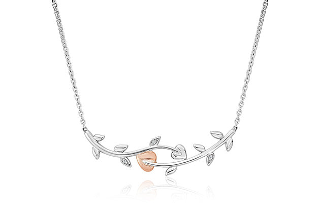 A NEW Clogau Vine of Life White Topaz necklace with a heart shaped pendant.