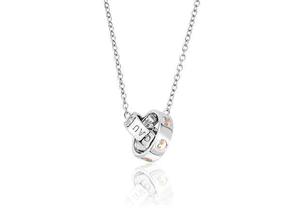 A Clogau Tree of Life Insignia Links Necklace 3STOLMNN with white diamonds and a silver chain.