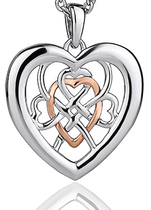 A Clogau Welsh Royalty Heart Pendant 3SWLRP with a celtic knot in the middle.