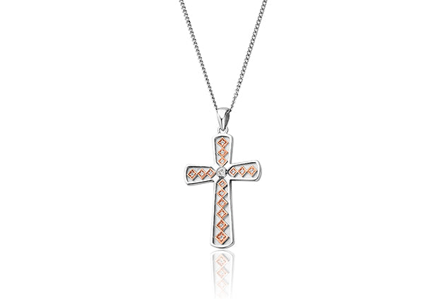 A Clogau Welsh Heritage Cross Pendant 3SWRWCP on a chain.