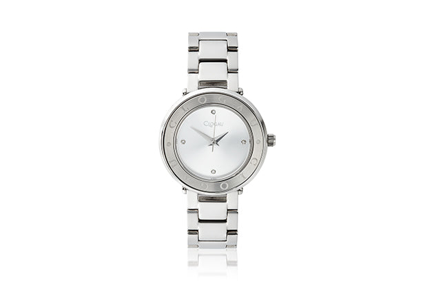 A Ladies Clogau Stainless Steel Diamond Watch 4S00001 on a white background.