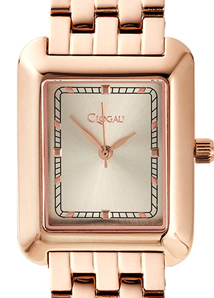 A Ladies Timeless Clogau Rose Gold-Plated Stainless-Steel Watch 4S00013 with a square face.