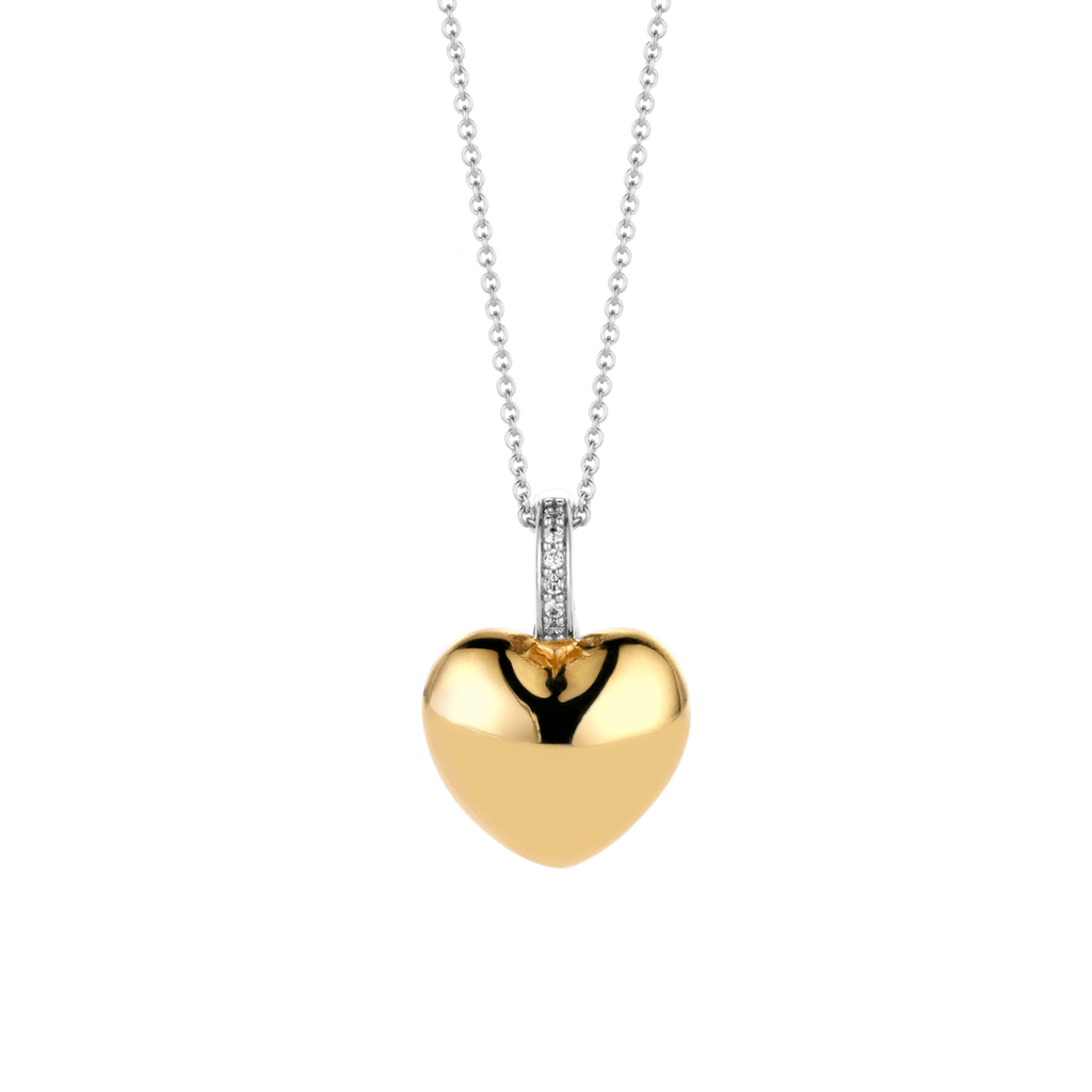 A gold and diamond TI SENTO Milano pendant on a chain.