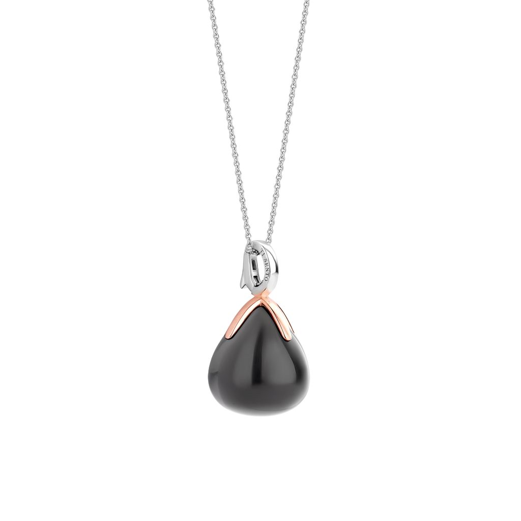 A TI SENTO FLOWER BUD PENDANT. 6765GB pendant with a tear shaped black onyx stone.