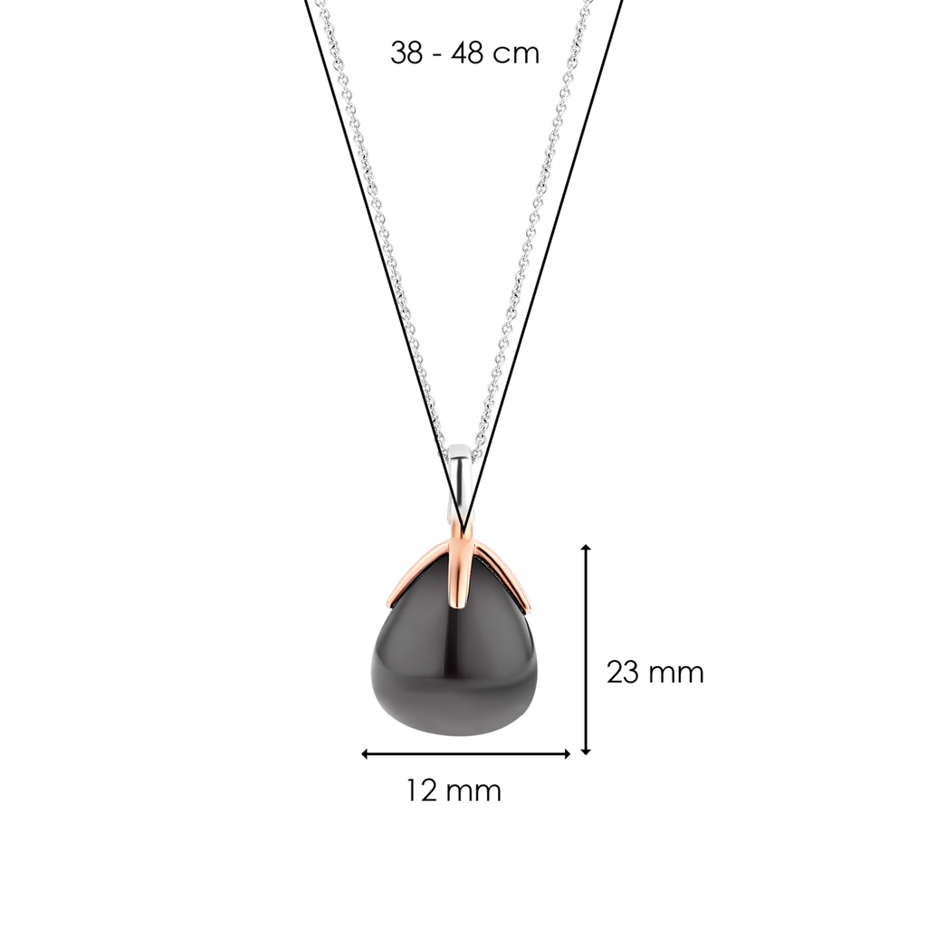 A TI SENTO FLOWER BUD PENDANT. 6765GB with a black onyx stone on a silver chain.