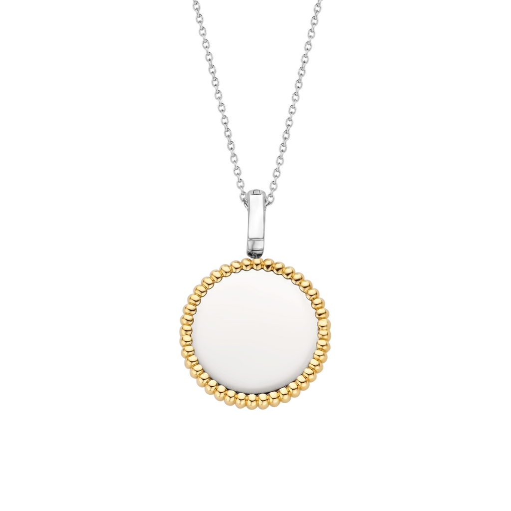 A TI SENTO – Milano Pendant 6798SY with a white circle on a gold chain.
